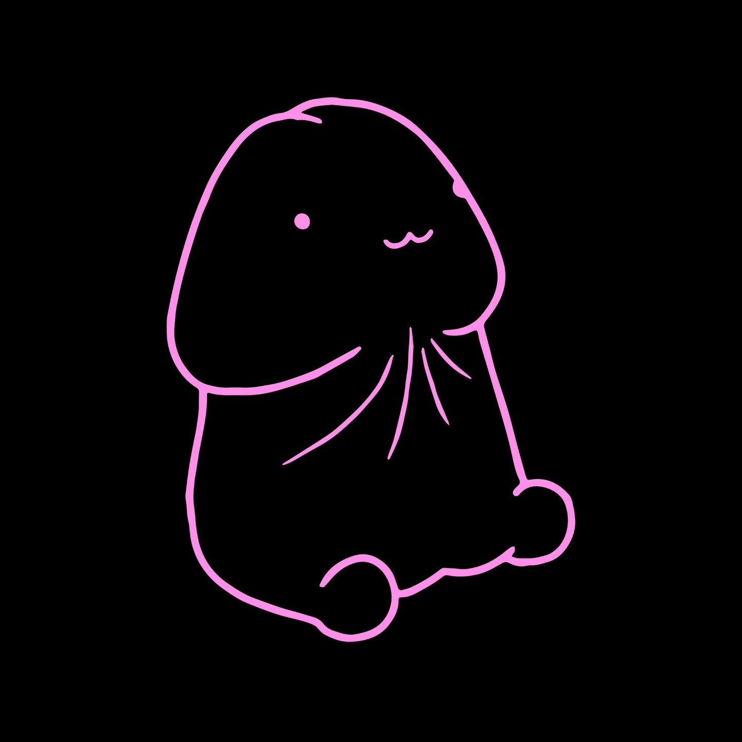 a pink outline of a stuffed animal on a black background