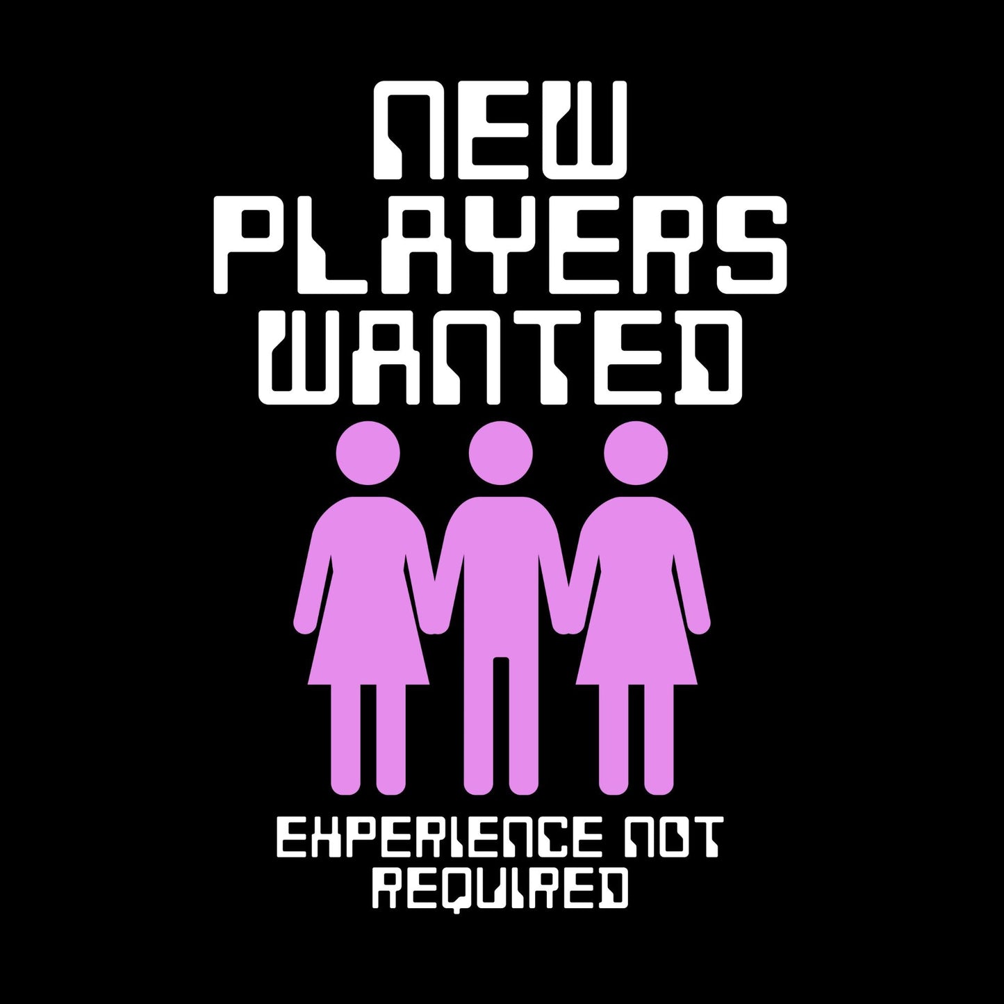 a black background with a pink and white graphic of a group of people