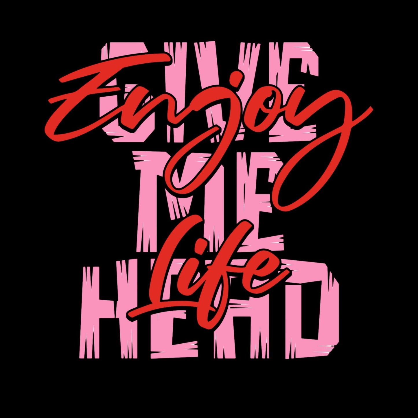 a black background with pink and red lettering
