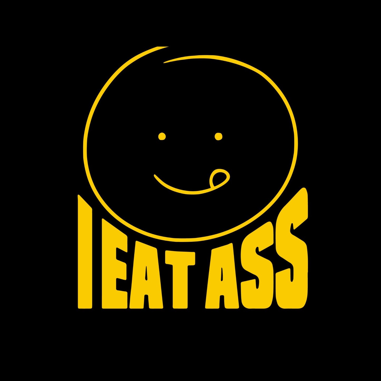 a black and yellow logo with a smiley face