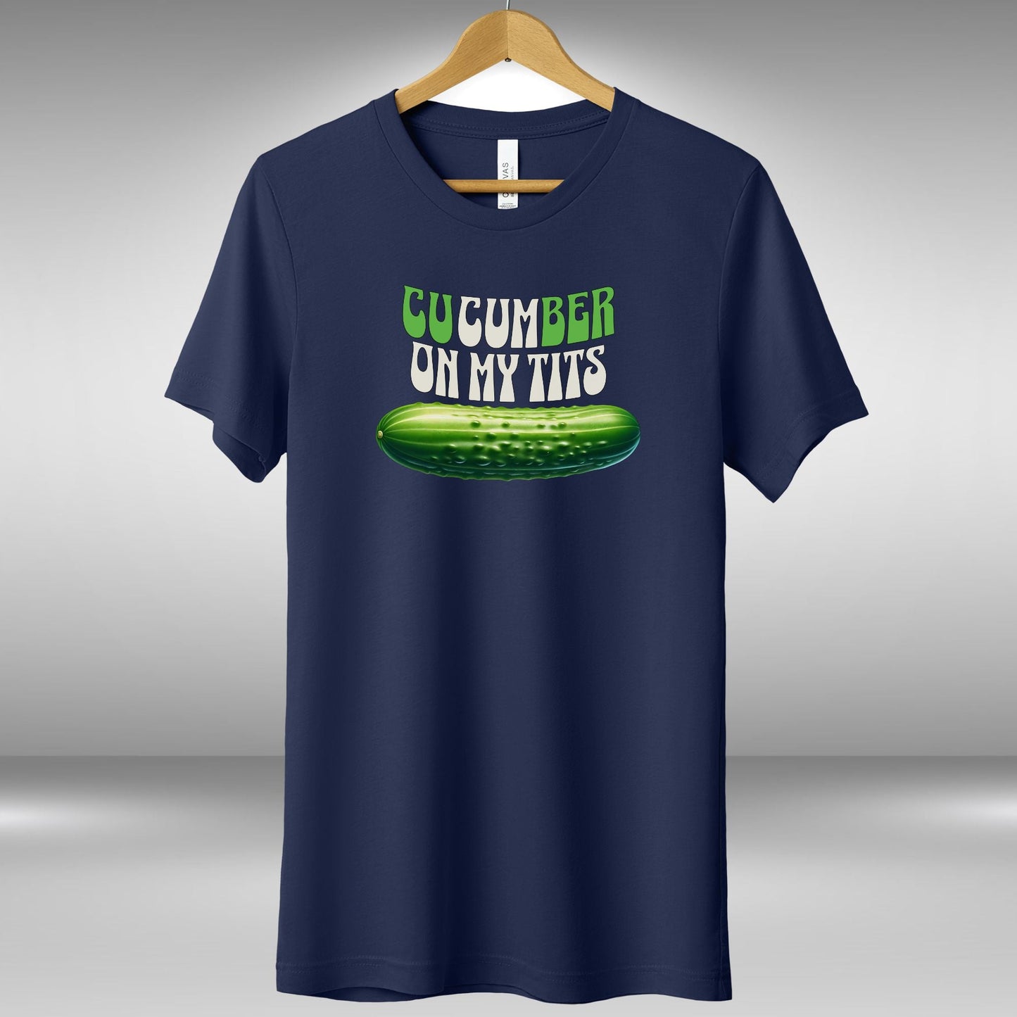 a t - shirt that says cucumber on my tits