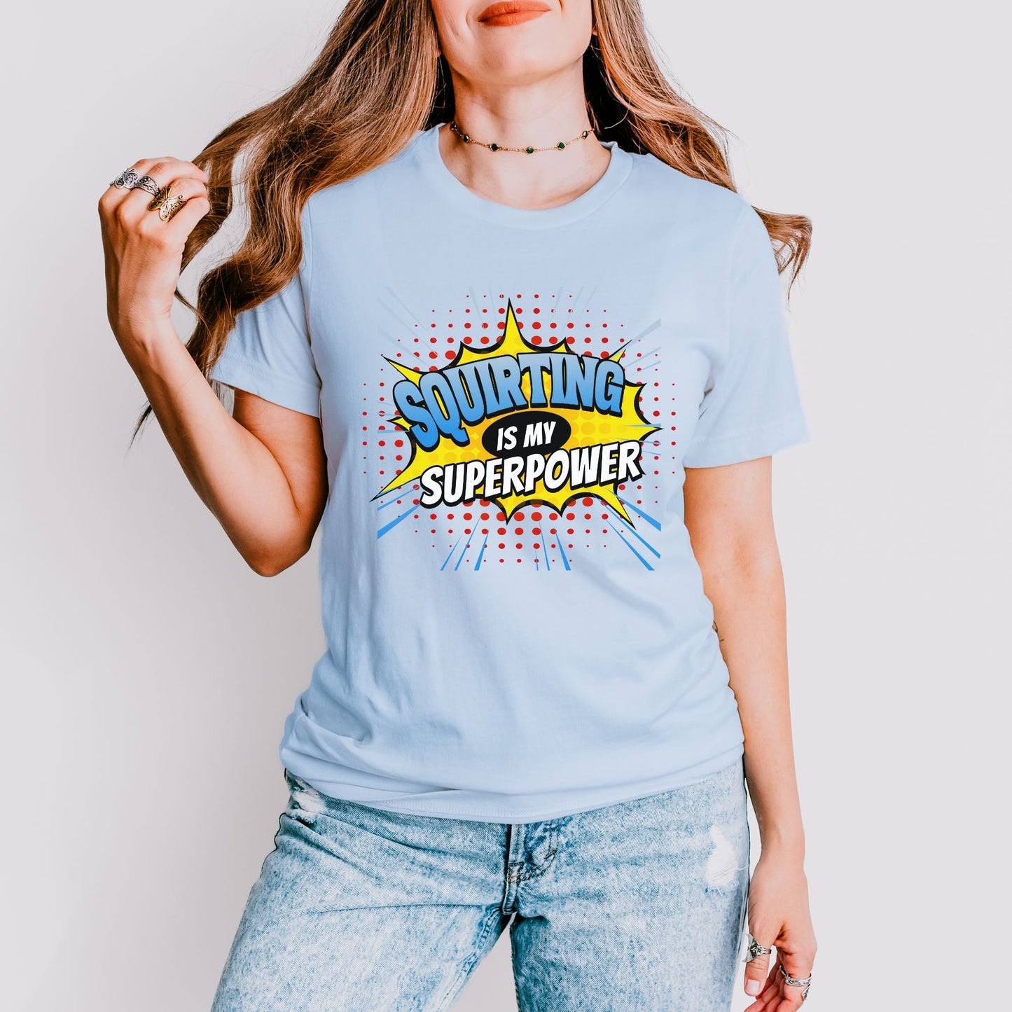 a woman wearing a t - shirt that says supporting someone