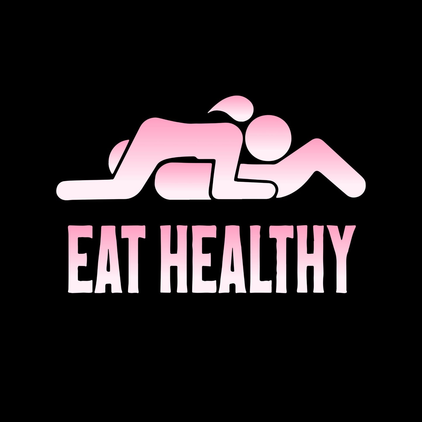 a man and a woman laying on top of each other with the words eat healthy