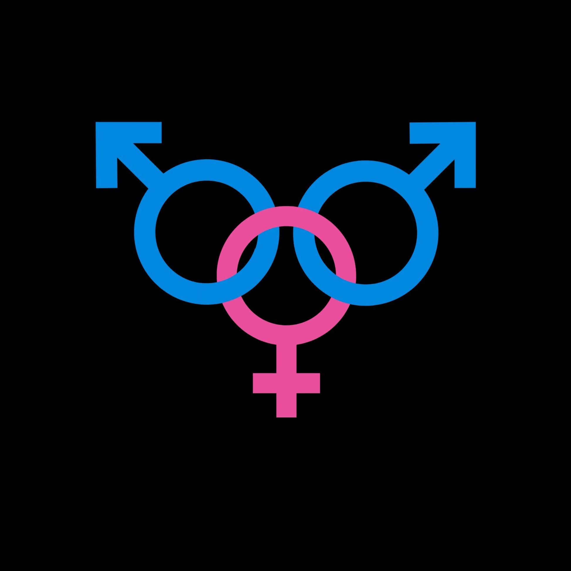 a couple of blue and pink symbols on a black background