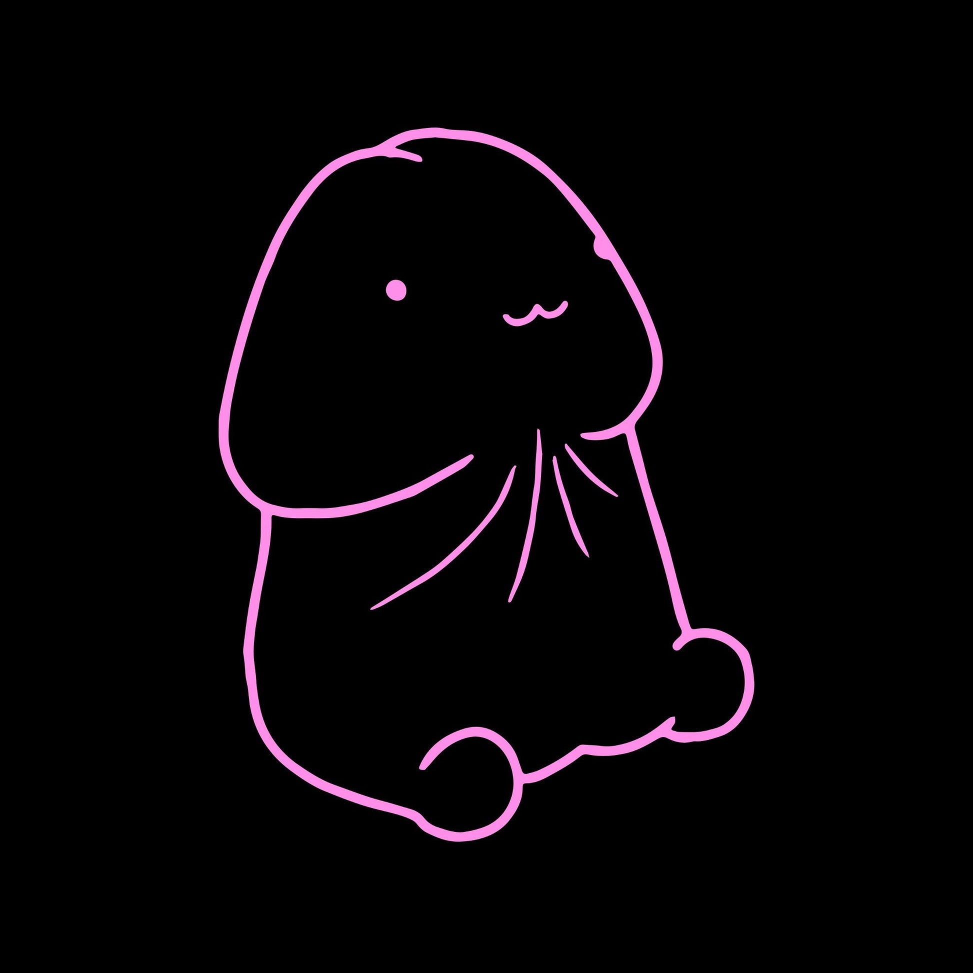 a pink outline of a stuffed animal on a black background