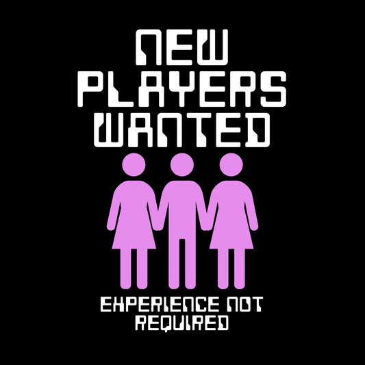 a black background with a pink and white graphic of a group of people