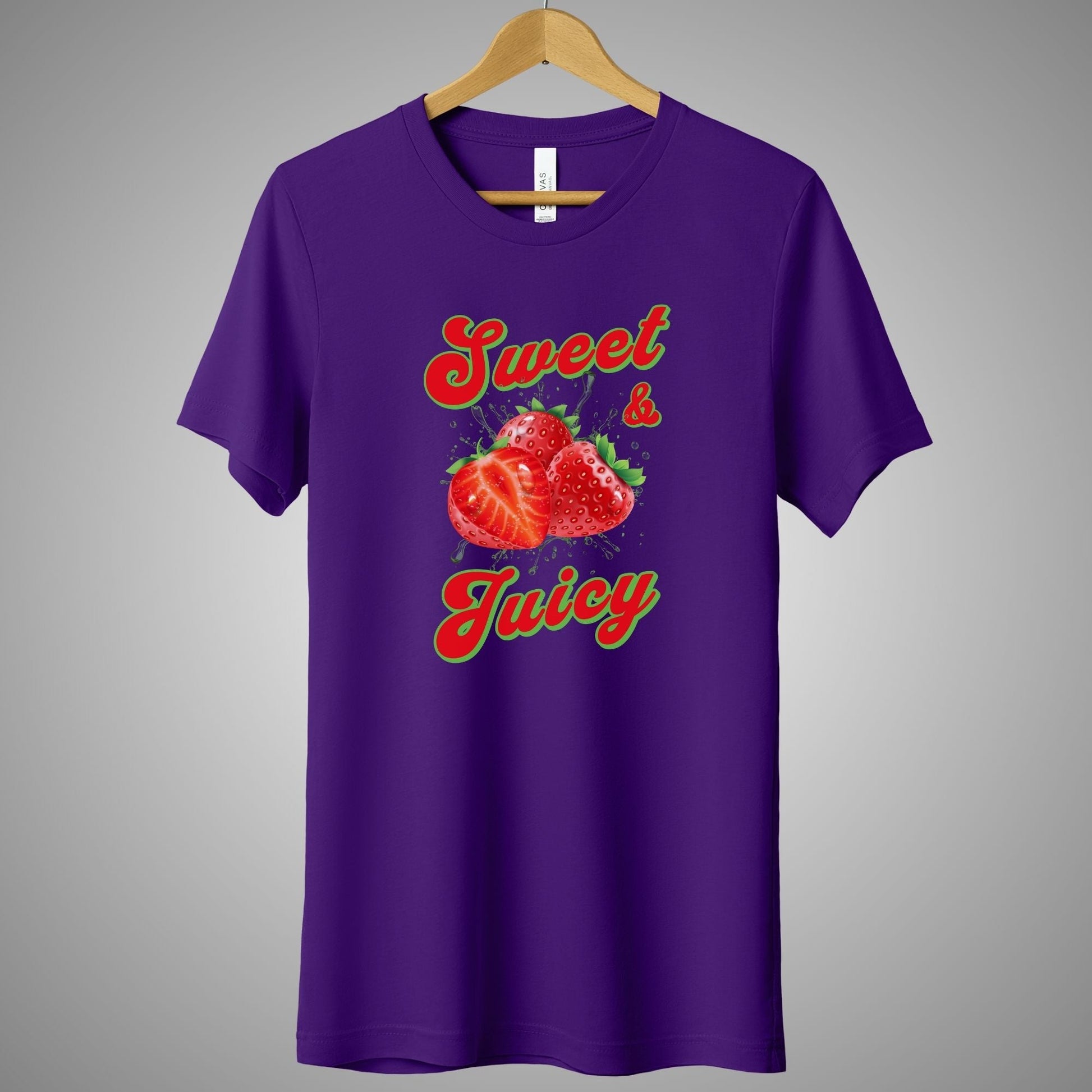 a purple t - shirt with the words sweet and juicy on it