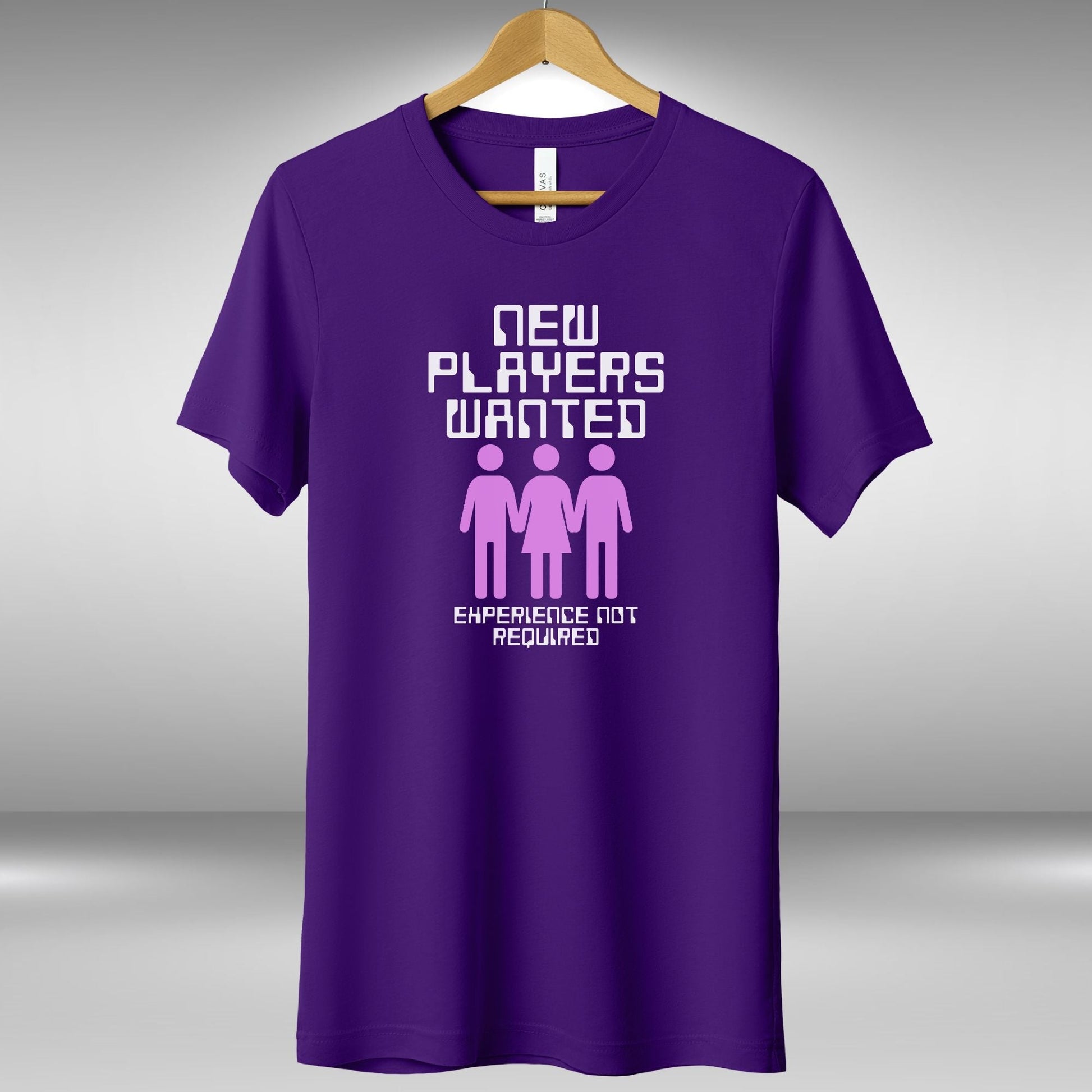 a purple t - shirt that says new players wanted