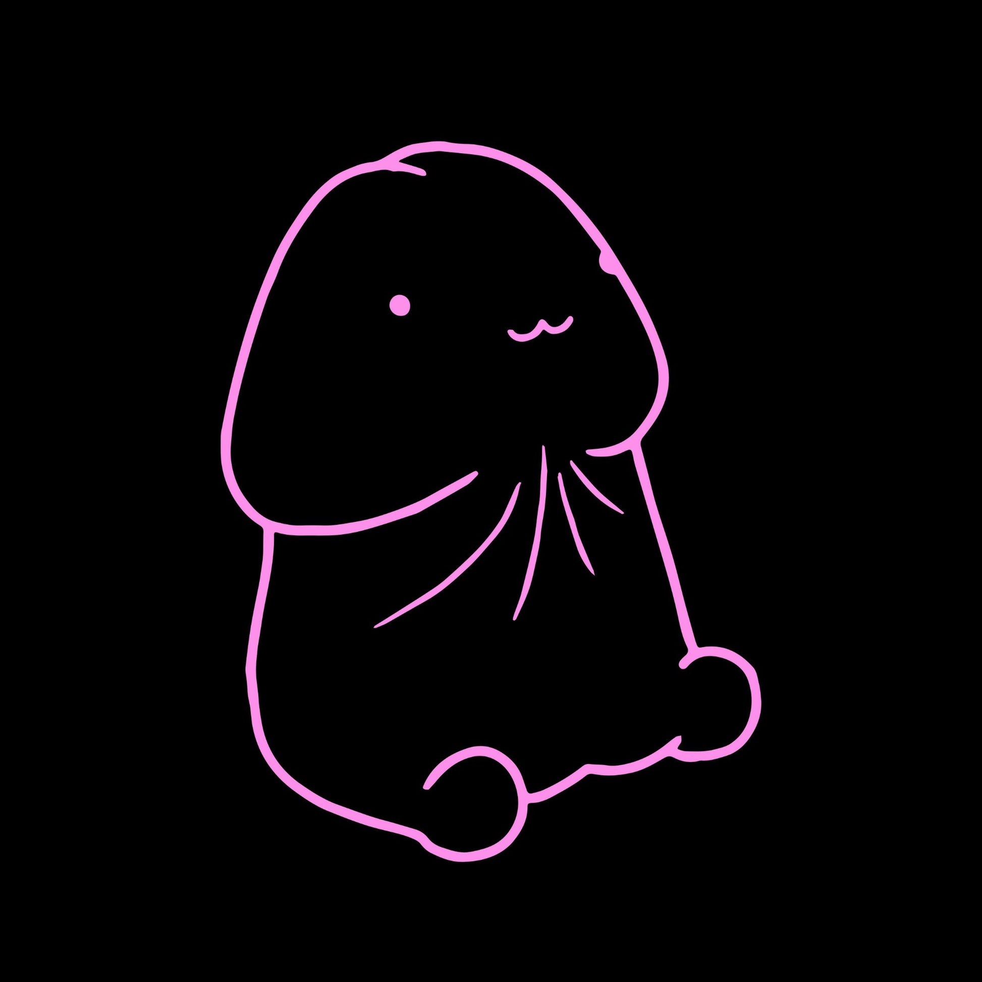 a pink outline of a stuffed animal on a black background
