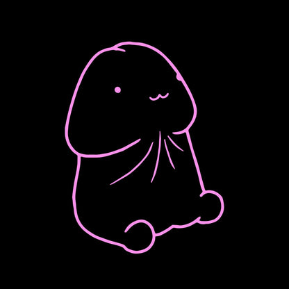 a pink outline of a stuffed animal on a black background
