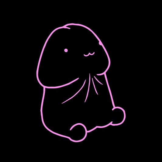 a pink outline of a stuffed animal on a black background
