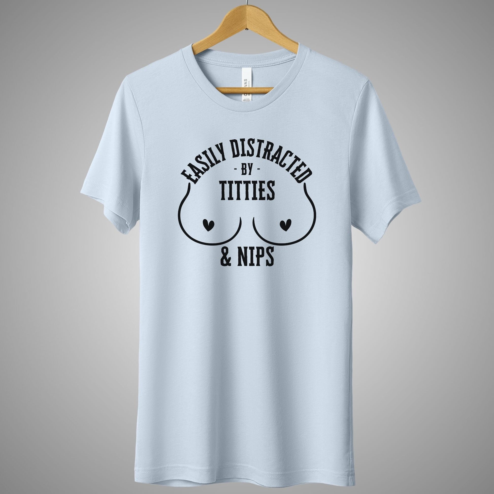a white t - shirt with a black print that says sasu distracted by little