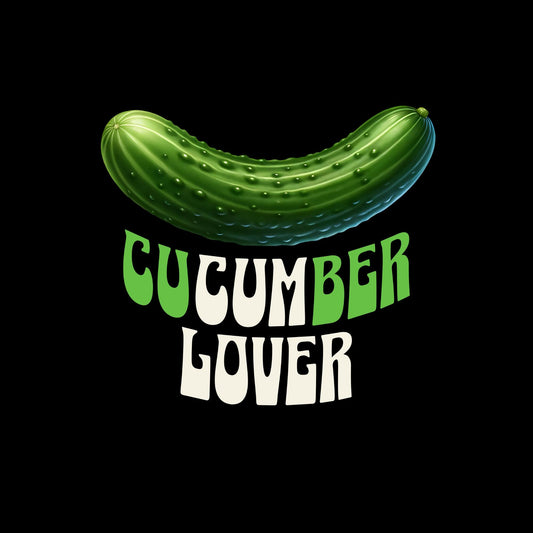 a green cucumber with the words cucumber lover on it