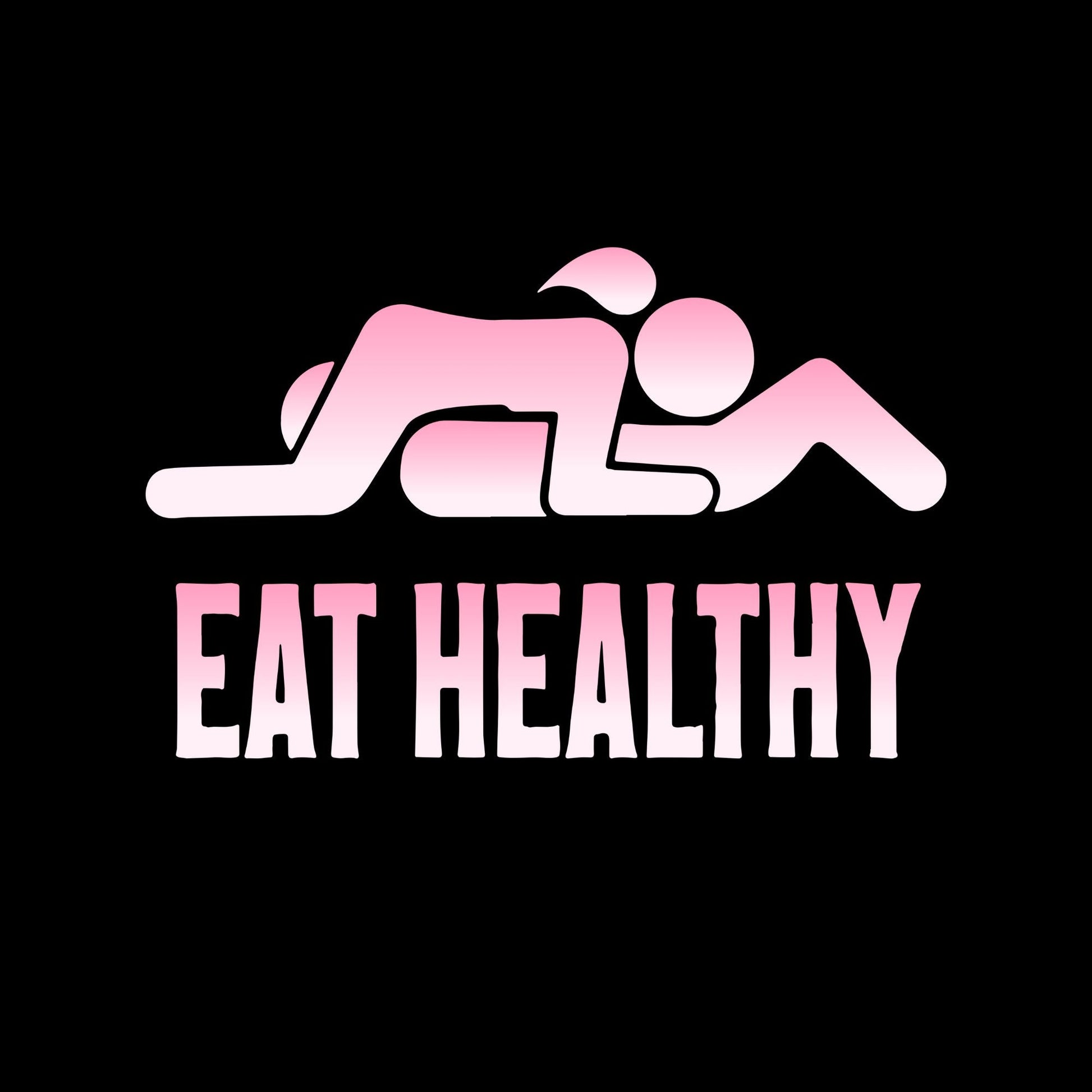 a man and a woman laying on top of each other with the words eat healthy